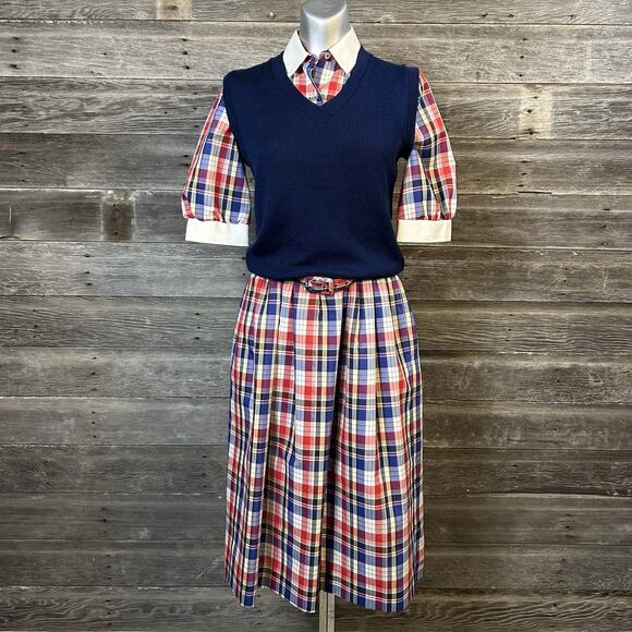 Serbin DESIGNED BY MARIANNE Dresses & Skirts - Vintage Americana Plaid Shirt Dress Set Serbin Marianne Women’s 8 Prep Academia